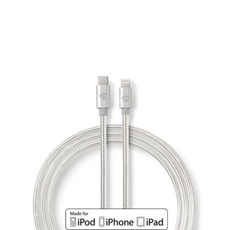 Lightning Kabel | USB 2.0 | Apple Lightning, 8-stifts | USB-C Hane | 480 Mbps | Guldplaterad | 2.00 m | Rund | Flätad / Nylon | Aluminium | Kartong m