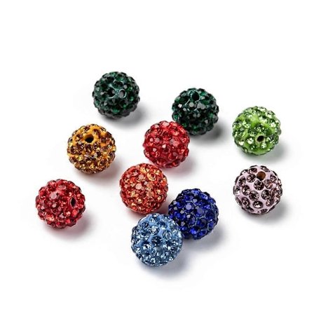 10 stk. Pave Disco Ball Perler Polymerleire Rhinestone Perler Runde Blandet Farge 10mm Hull: 1.5mm