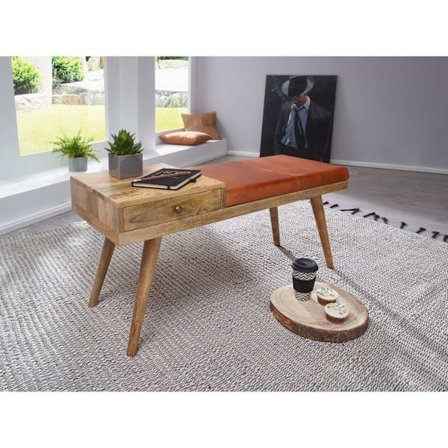 Rootz Bank - Gängbänk - Låda - Massivt trä - Mangoträ - Getskinn - Brun - 100 x 38 x 52 cm