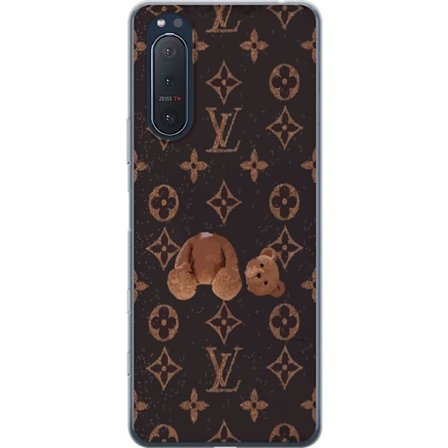 Kompatibelt Mobildeksel til Sony Sony Xperia 5 II Luksuriøst monogramsmønster med ødelagt teddybjørn i mørk moteestetikk