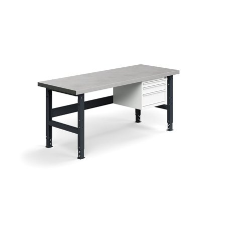 Arbetsbänk med 3-lådig hurts, 2000x760mm, 600 kg, stål