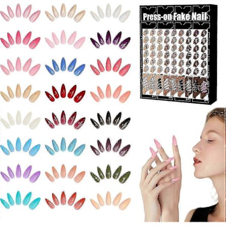 Adventskalender med lösnaglar, 24 dagar julnedräkningskalender, Nagelkonst bärande rustning Press On, Press On Naglar Julklapp till kvinnor