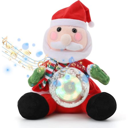 Animerade Juldekorationer Plyschleksak, Fylld Plysch Tomtedockor med LED-lampor Julmusikleksak med Snöglob