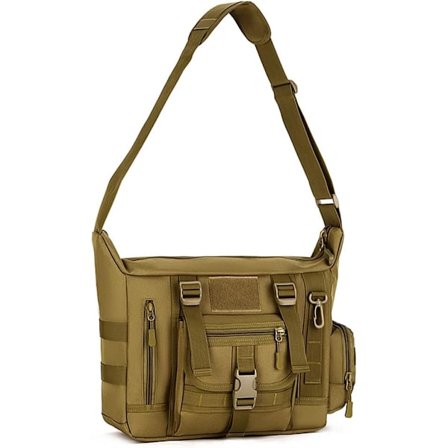 Militær Taktisk Sling Bag Molle Vanntett Skulder Bag Menn Kvinner for Fotturer Camping Sykling Reise Klatring Trekking, Brun