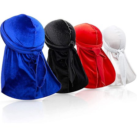 4 st Durag Mens Velvet Durag Wave Cap Huvudbonader Med Acsergery Extra Lång Svans Present