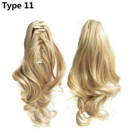 Långt lockigt syntetiskt klämfäste på hästsvanshår perukförlängningar