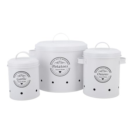 3 stk Kartoffel- og Løglåger af Kulstofstål Farmhouse Kartoffelholder Køkken Opbevaringsbeholdere Krukker Beholder til Bordplade Hvid