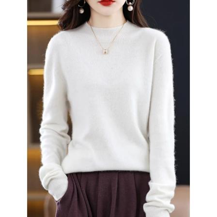 Aliselect Fashion Efterår Vinter 100% Merinould Sweater Kvinder Strikkede Mock-Hals Langærmet Cashmere Pullover Tøj Top WHITE XXL
