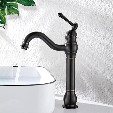 Høj Badeværelsesarmatur 360° Roterbar Bordmonteret Armatur, Retro Klassisk Badeværelsesarmatur Messing Bordmonteret Armatur, Sort【pl】