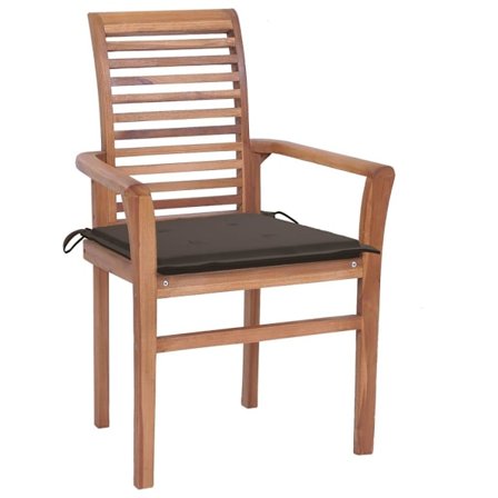 vidaXL Matstolar 6 st med dynor taupe massiv teak