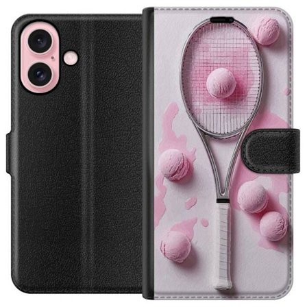 Kompatibel Tegnebogsetui til Apple Apple iPhone 16 Rosa glaskugler og tennisketsjer i et kreativt stillbillede med legende popfølelse og moderne desi