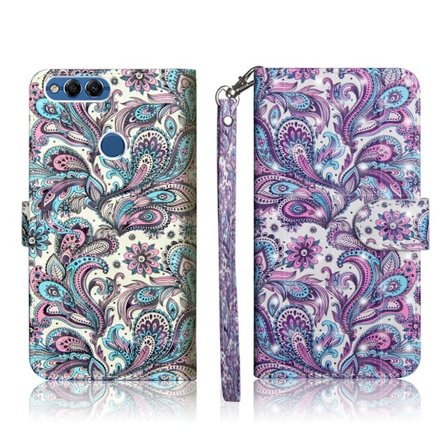 Huawei P Smart Kuvallinen Seisova Lompakko Suoja Kotelo Mobiili Rannekkeella - Kasmirkuviointi