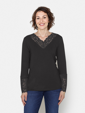 BRANDTEX - Langærmet T-shirt - Sort - Blonde Detalje