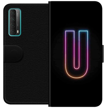 Kompatibel Tegnebogsetui til Huawei Huawei P smart 2021 Minimalistisk neonbogstav U i farverig lyseffekt mod sort baggrund
