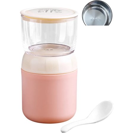 Praktisk 700 ml morgenmadskop, To Go Krus Lunchpot lækagesikker yoghurtkop til at tage med med køletaske og ske til skole, kontor, udendørs (pink)