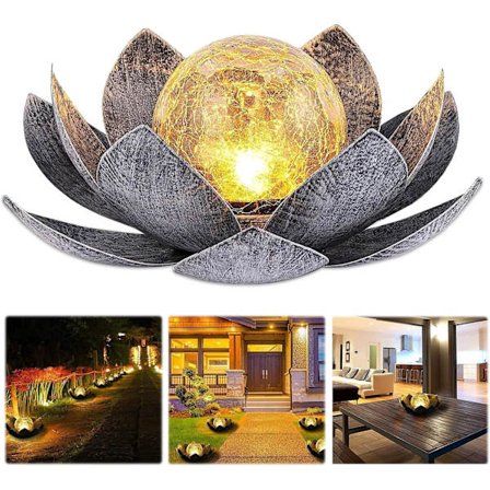 Solcellelys Utendørs, Lotusblomst Solcellelykt med Lys Varmt Lys