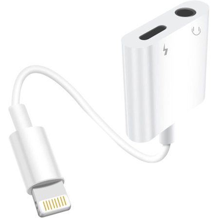 Apple MFi-certificeret: Hovedtelefonadapter til iPhone, 2 i 1 Lightning til lyd AUX 3,5 mm jackstik musikhovedtelefonadapterkonverter kompatibel med 