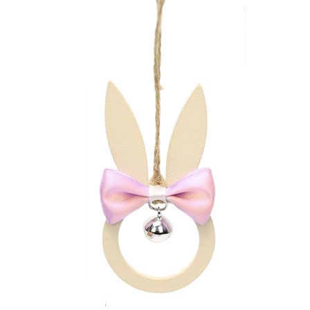 Pääsiäisen puinen pupukoriste rusetilla ja kellolla juhlakoristeluun ja askartelulahjaksi