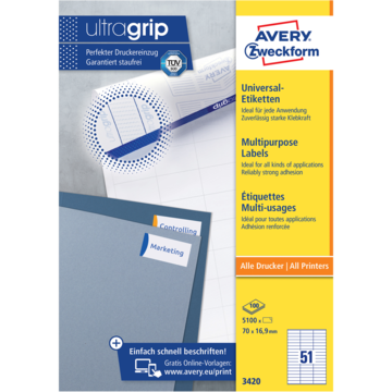 Etikett Ultragrip Vit 70x16,9m