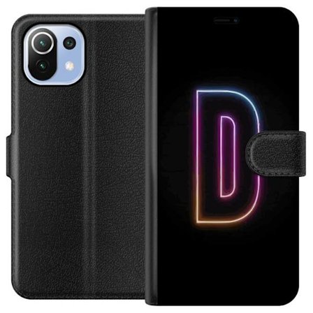 Kompatibel Tegnebogsetui til Xiaomi Xiaomi Mi 11 Lite Minimalistisk neonbogstav D i farveskiftende lys mod sort baggrund i moderne digital design