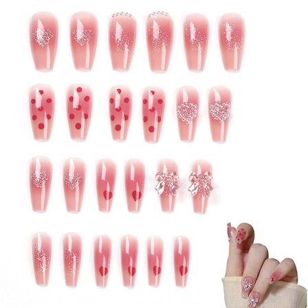 Franska spets press on naglar Medium falska naglar Kistnaglar Naken naglar för kvinnor och flickor