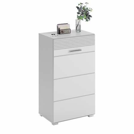 Rootz Linus Shoe Cabinet - White Shoe Organizer - Hallway Shoe Storage - High Gloss Front - 37 cm x 55 cm x 96 cm
