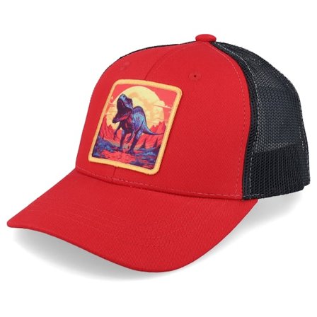 Kiddo Cap - Rød trucker Kasket - Kids Kids T-rex Red/Yellow Patch Scarlet/Black Trucker @ Hatstore
