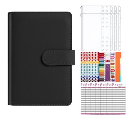 Budgetmappe med lynlåskuvert, kontantkuvertbudget, kontant sort