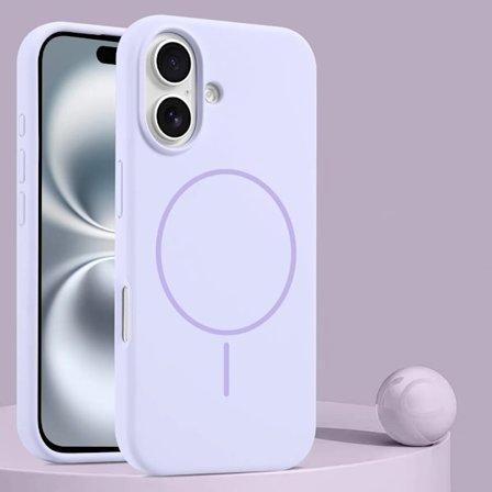 iPhone 16 flytande silikon magnetiskt telefonfodral, enkelt och krossäkert Apple skyddsfodral, ljuslila