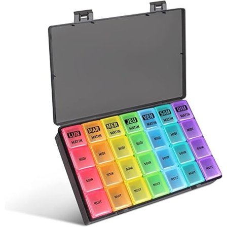 Fransk ugentlig pilleæske 7 dage 28 rum 4 gange flerfarvet ugentlig pilleæske medicinæske