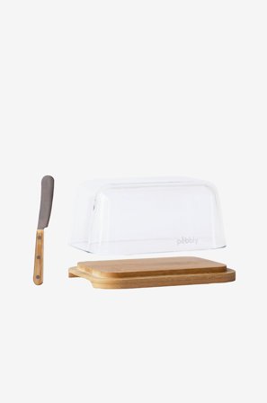 Pebbly - Smørfat og smørekniv, 2-pk sett 16,5 x 12 x 8,5 cm - Transparent - Oppbevaringsbokser - Fra Homeroom