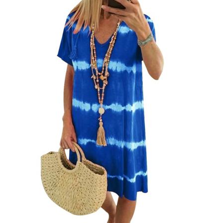 Casual Kvinnor Hem Klänning Sommar Sexig V-neck Tie Dye Flower Print