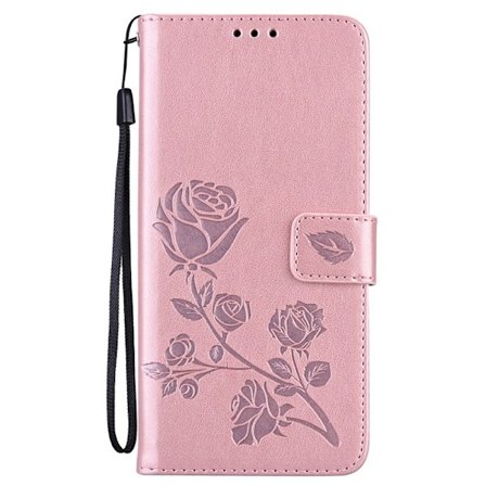 Etui til iPhone 16 Rose Gull Rose Skinn Etui med Preget Blomst