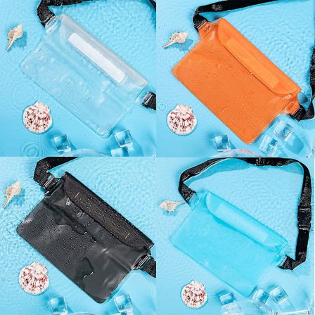 4-pakke vanntett pose, ultra gjennomsiktig vanntett pose lang justerbar midjestropp