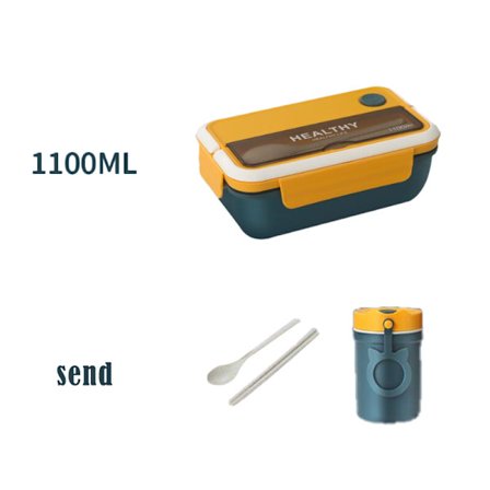 Uppvärmd lunchlåda med gratis bestick och koppar