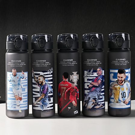 Frostad vattenflaska med lock, Cristiano Ronaldo & Messi sportvattenflaska (en del)