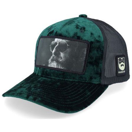 Bearded Man - Grön trucker Keps - Shades And Beard Patch Velvet Green/Black A-Frame Trucker @ Hatstore