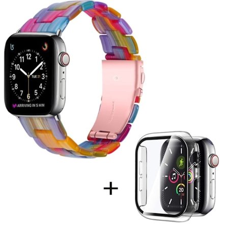 Apple Watch SE 2022 (44mm) klockarmband med 3 pärlor i resin och genomskinligt hölje - Regnbåge
