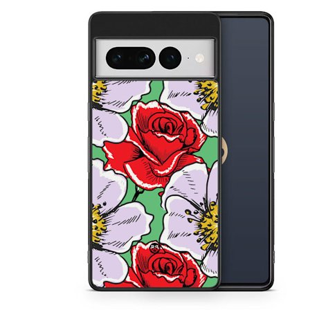 Bjornberry Skal Google Pixel 7 Pro - Rött & Vitt Blomster