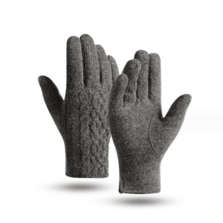 Herre grå kasjmirhansker med tynt fôr og kabeldesign, plu