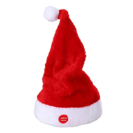 Elektrisk Julemandshue der Synger og Danser - Batteridrevet Rød Plys Hue med Svingende Julemand - Juledekoration og Gave