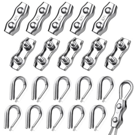 10 Stykker 5mm Stålkabelklemme + 10 Stykker Kabelkauser, 304 Rustfritt Stål for 3-4mm Stålkabel, Klessnor