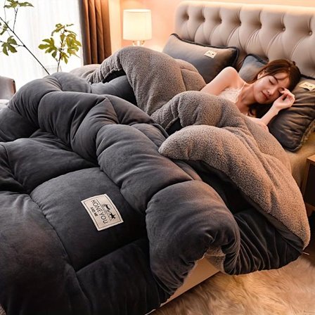 3-lags tyk vinterdyne - kraftig helårs sengetæppe med blød plys fyld, antistatisk & multi-sting kanter - maskinvaskbar King/Q