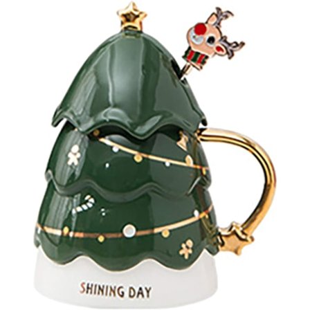 Jule Keramisk Kaffe Krus med Lokk, Juletre med Stål