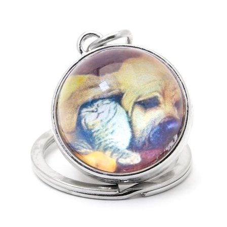 Nøglering kugle i glas - Hund og kat