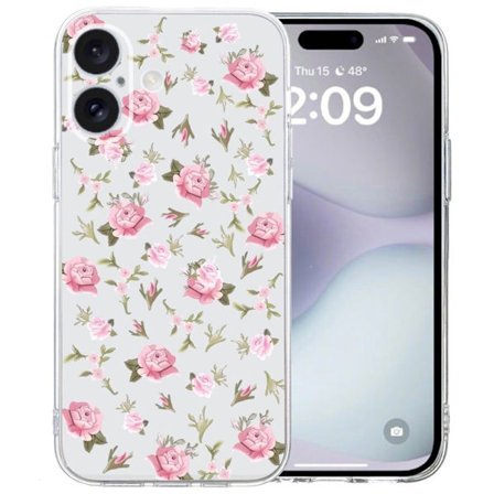iPhone 16 Fodral Mjukt flexibelt mönster med tryck Telefonskal med transparent kant - Rosa Blomma