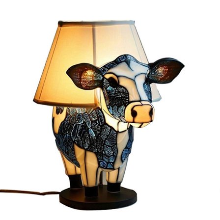 Djur Bordslampa Serie Gåva till Flickor Mamma, Retro Bordslampa, Ko Bordslampa, Sängbordslampa med USB A+C Portar
