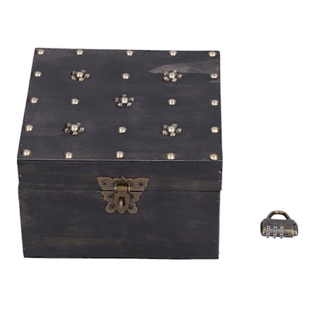 Skattekiste Oppbevaringsboks med Kombinasjonslås Vintage Tre Organizer for Stue