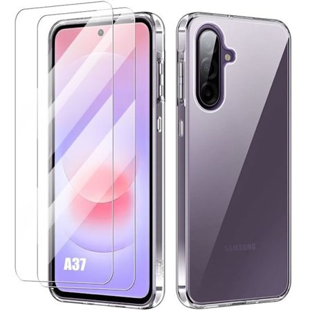 Cover til Samsung Galaxy A37 5G, Transparent Silikone Stødabsorberende Ridsefast - 2 Tempered Glass