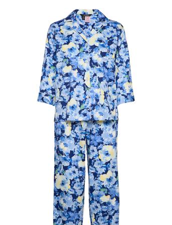 Lrl Notch Collar Pj Set 3/4 Sl Blue Lauren Ralph Lauren Homewear